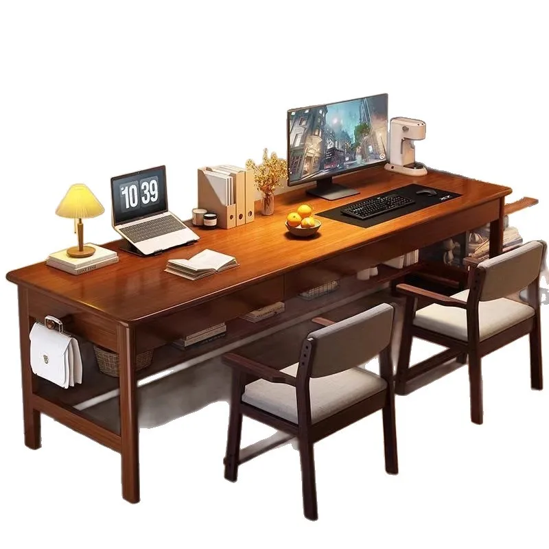 

Solid wood desk Double long table Household simple extended workbench Bedroom Student writing Desktop computer table