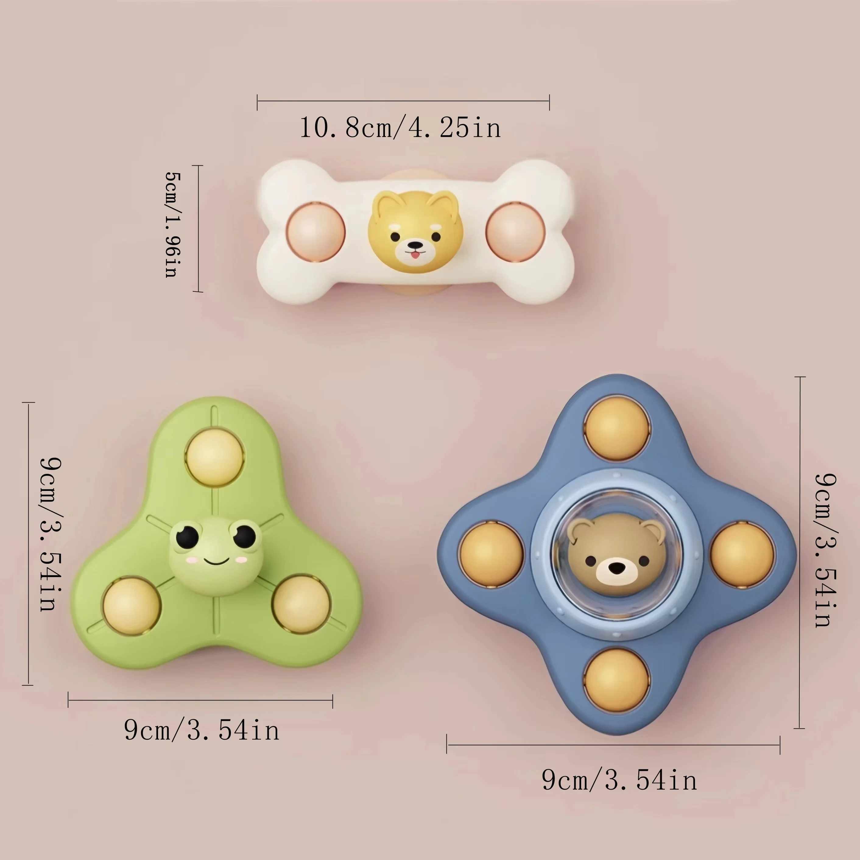 3 Pcs/Set Baby Suction Cup Spinning Gyro Toys, Baby Color Recognition Soothing Toys, Bath and Table Fun Educational Toys