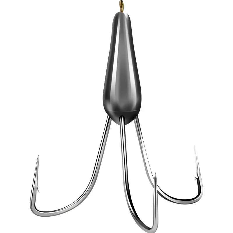 

High Carbon Steel Treble Hooks 4-Prong Weighted Anchor Hooks Jig Head Ultra Sharp Silver Bighead Carp Freshwater Snagging Tackle
