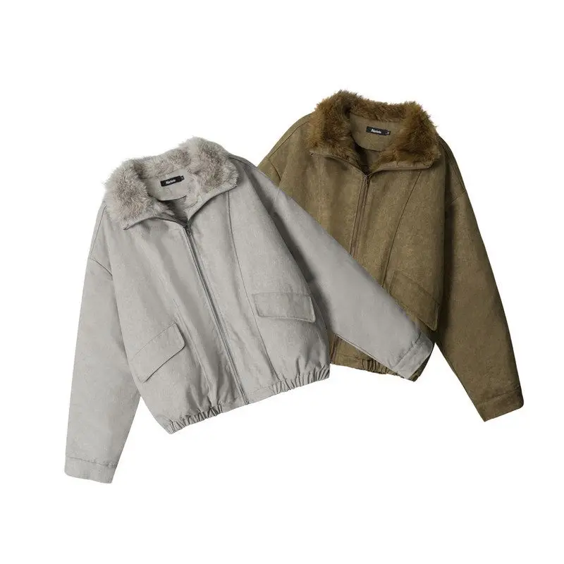 

HeyHenry Thiened Хлопковое пальто с меховым воротником Свободное зимнее пальто для мужчин и женщин Теплое и слиповое пальто на молнии