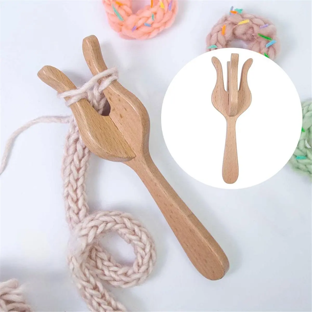 DIY Weaving Tools Set: Wooden Knitting Fork and Lucet Fork for Crafting Braided Cords