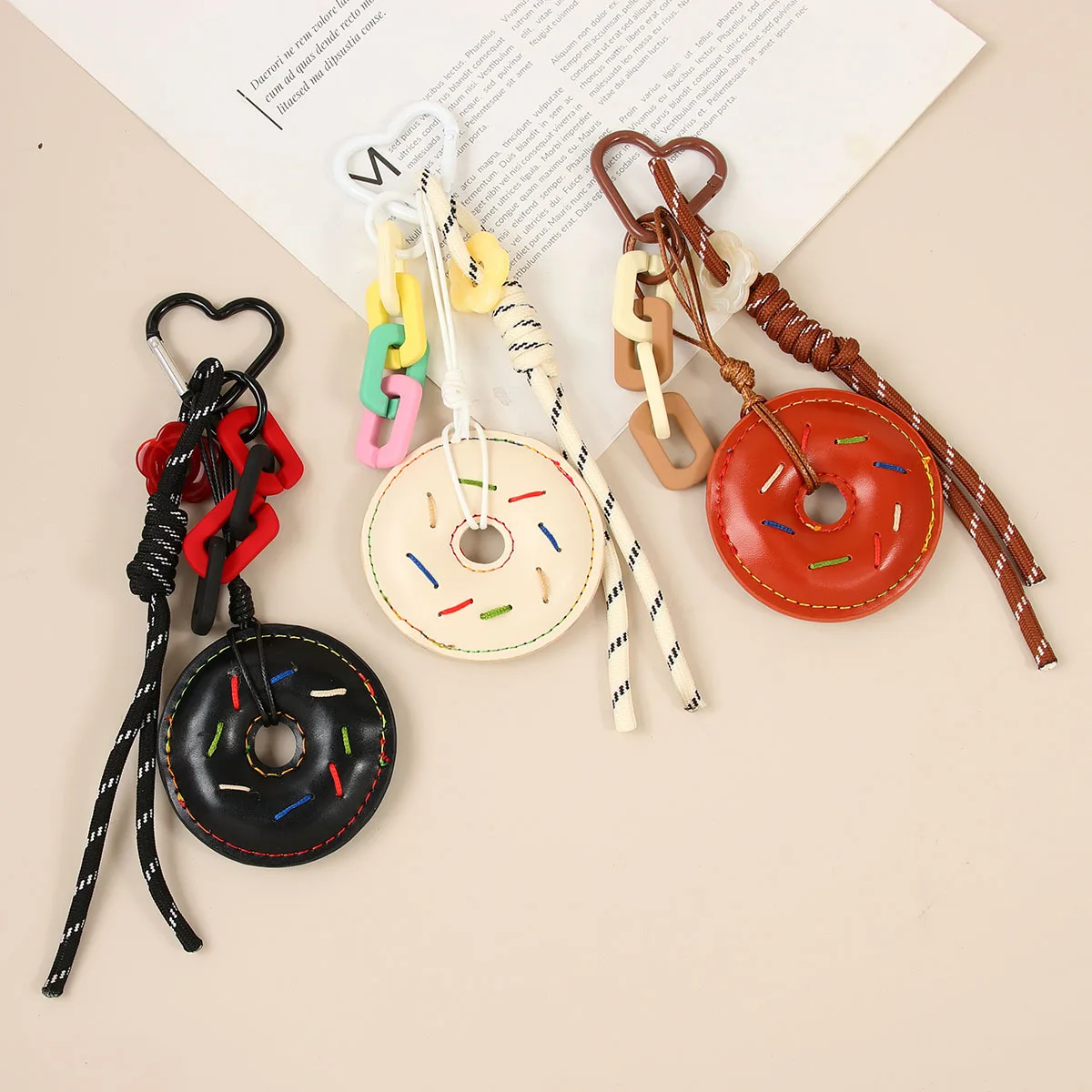 Leather Sweet Food Keychain Fashion Cute Hand Braided Rope Roman Knot Lanyard Keychain Gifts for Women Girlfriend