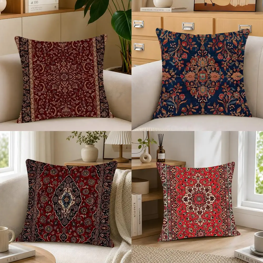 Ornate Pattern V-Vintage Persian Pattern Cushion Cover Crystal velvet sofa Aesthetic room decor Car seat back cushion