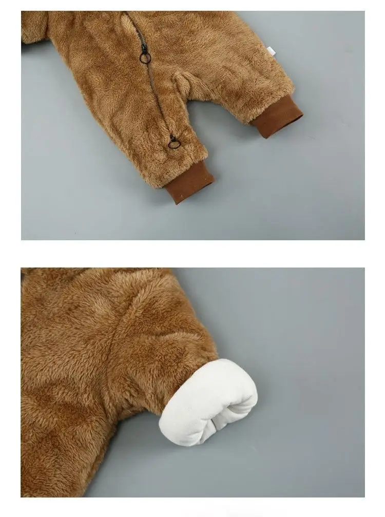 2026 Winter Neugeborene Fleece-Samt-Strampler Overalls Kleidung für Säuglinge Jungen Mädchen Cartoon Bärenohren Verdickte Warme Reine Mäntel 0-3 Jahre – Detail 9