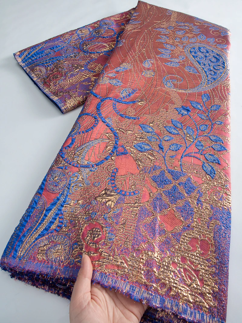 

Brocade Fabrics Lace African 2026 High Quality Jacquard Gilded Lace Fabric Luxury Sewing for Women Wedding Dresses,5yards 4670