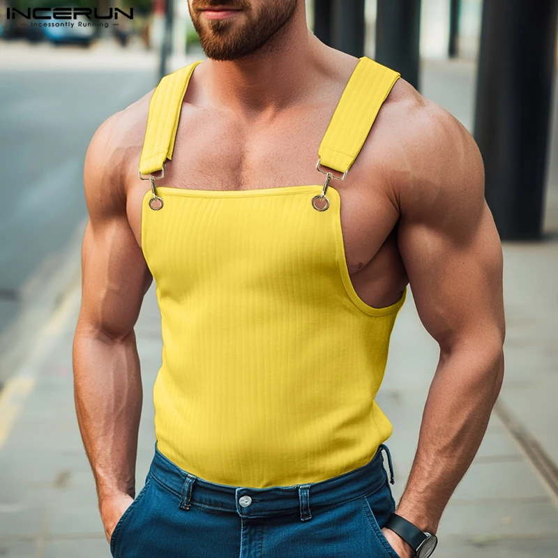 INCERUN Men Tank Tops Solid Color Sleeveless Knitted Male Vests Summer Streetwear 2026 Skinny Fashion Sexy Men Clothing S-3XL