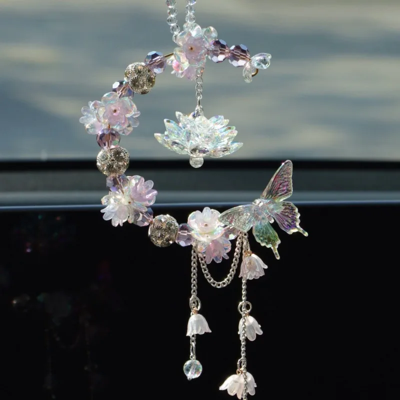 

1pc Lucky Moon Lotus Car Hanging Decoration Little Fairy Car Rear View Mirror Pendant Decoration