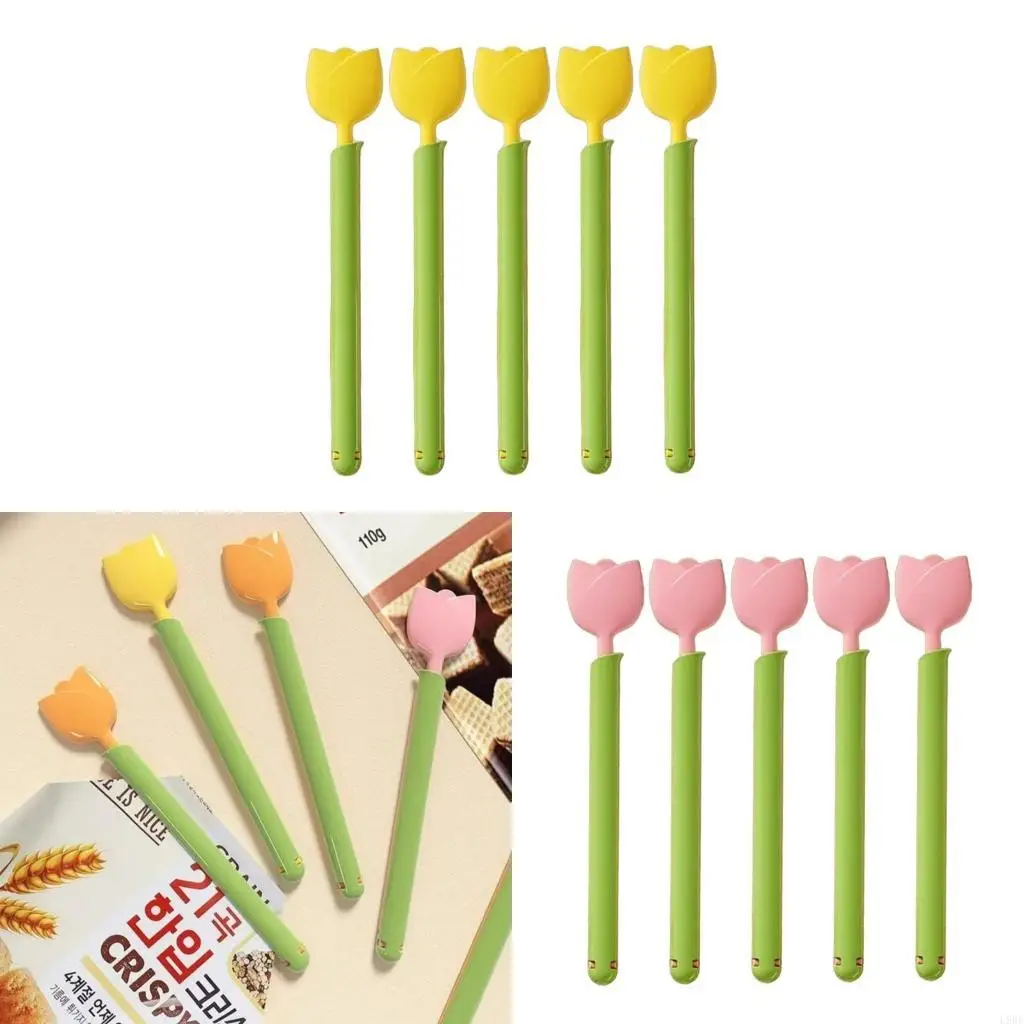 L9BE Practical 5 Pack Tulips Bag Clip With Organizers Home Accessory for Kitchen and Office Supplies Daily Use