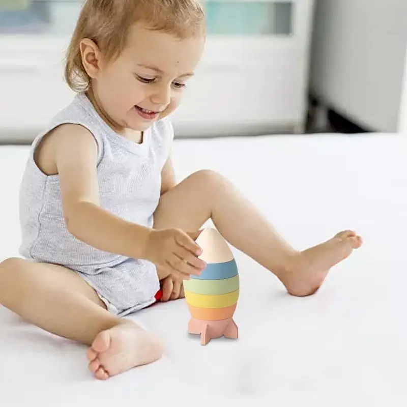 Montessori ซ้อนของเล่น Rocket STACKABLE BLOCK ชุด Early Education สอนเด็กทารกซ้อนของเล่นสําหรับชายหญิงของขวัญ