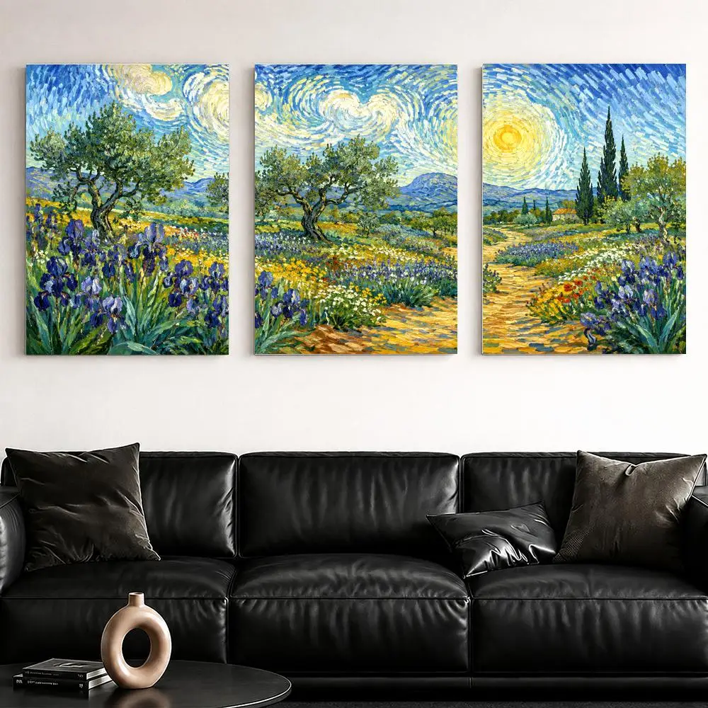 V-Van Gogh Famous Painting Framed Wall Painting Ready to Hang Canvas Wall Art Poster for Bedroom Living Room Home Decor Gift