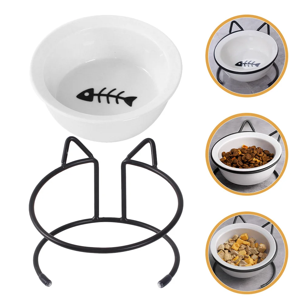 

1Set Raised Cat Bowl Ceramic Elevated Neck Guard Anti-Spill Durable Wide Feeding Bowl Cat Food Dish Dog Supplies