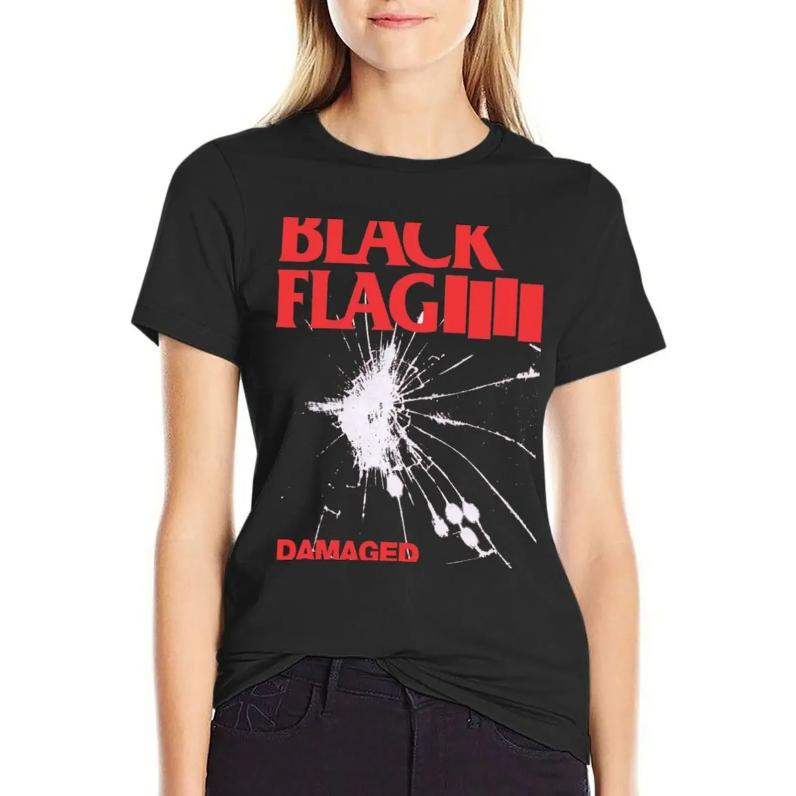 

Black Flag - Damaged,Damaged Black Flag T-Shirt summer top tees oversized Female clothing T-shirt Women