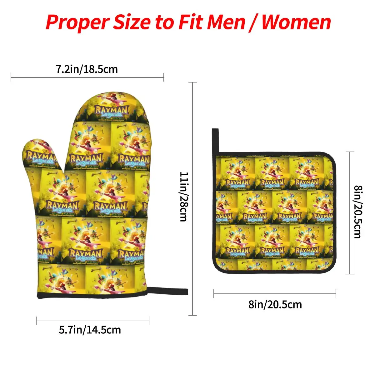 Cartoon Games Rayman Legends Oven Mitts and Pot Holder Sets of 4 for Baking Kitchen Cooking BBQ Resistant Non-Slip Gloves