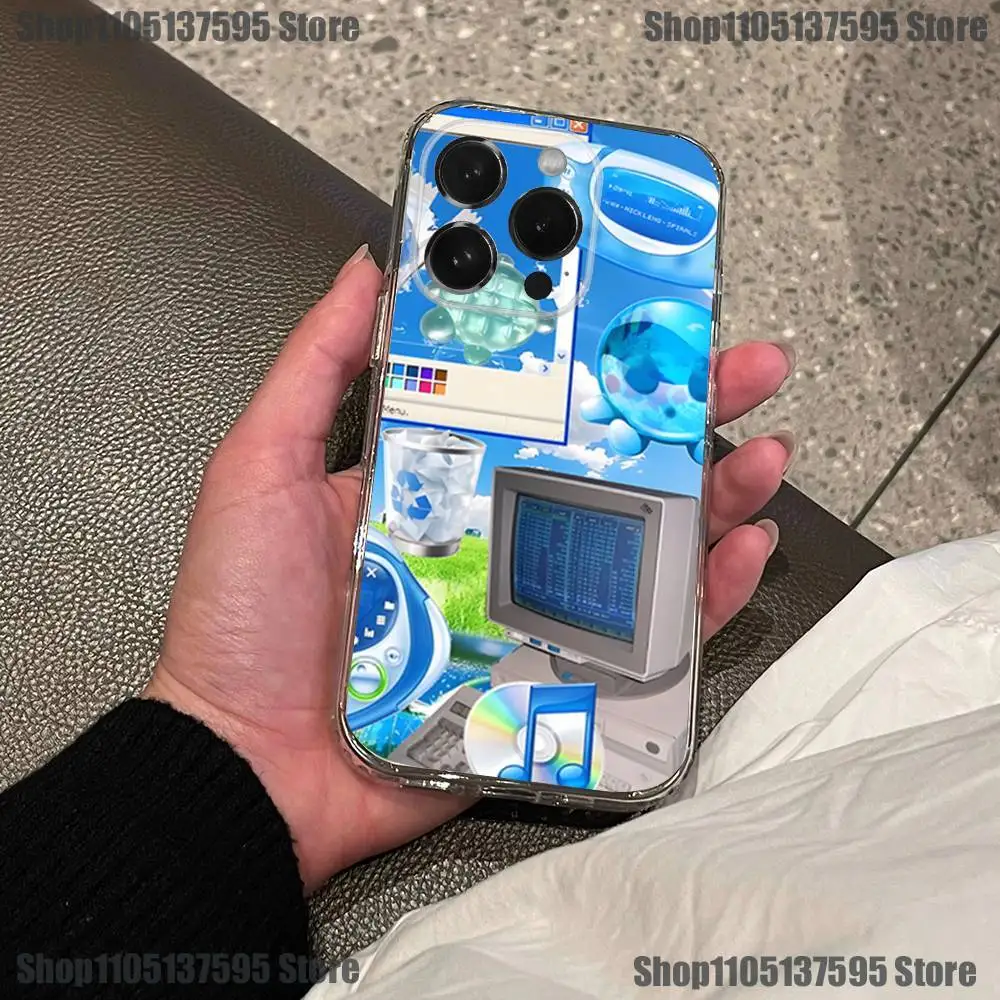 Funda de teléfono Retro Frutiger Aero para iPhone 17,16,15,14,13,12,11 Pro,Max,Plus,X,XS,XR,SE4,E Mini funda suave transparente