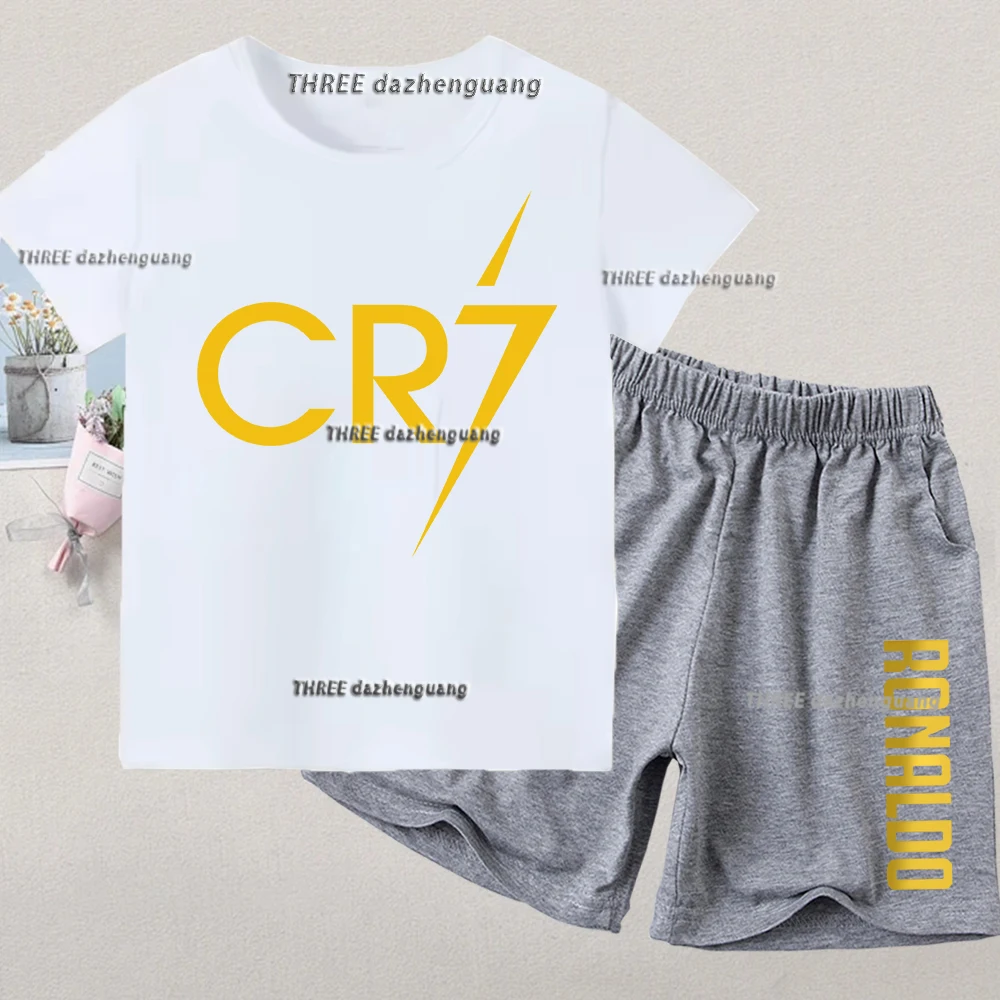 

Summer Ronaldo Cr7 Print Kids Cartoon Tshirt Set Comfortable Sports Children's Set Suitable Boys Girls Leisure Cotton Shorts Set