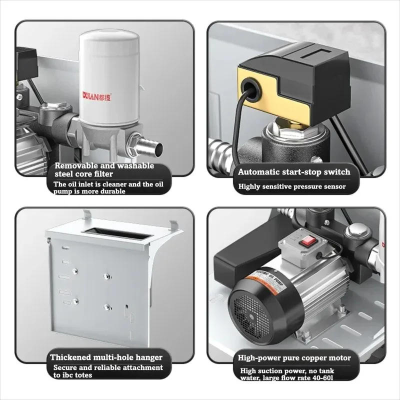 220V Wall Mounted Electric Oil Pump Automatic Start Stop Diesel Fuel Dispenser With Filter Portable IBC Tote Refueling