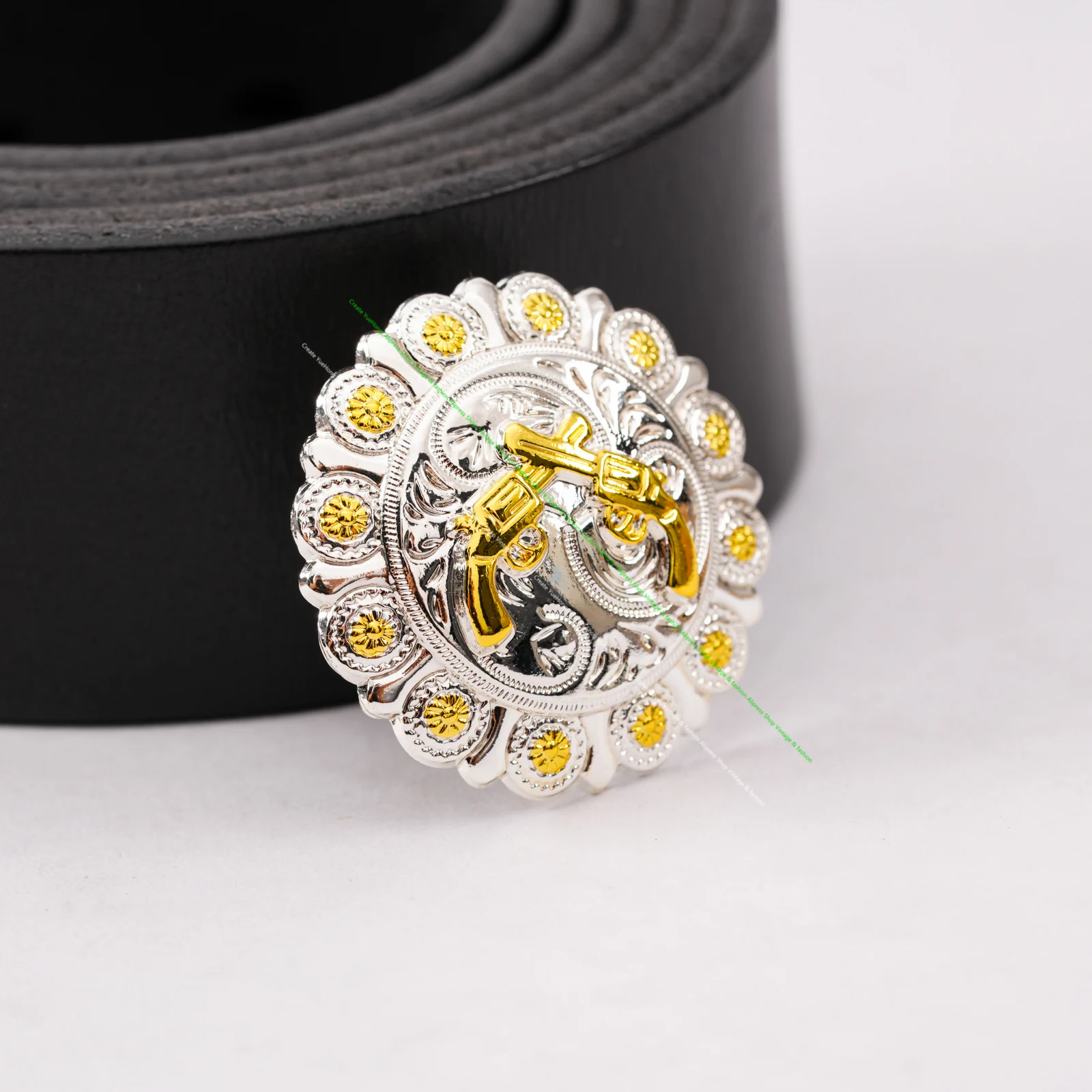 5X38mm Bling srebrny zachodni złoty pistolet pistolet krzyżowy skórzany pasek koński Headstall siodła pinezki Conchos zachodni pasek wystrój — zdjęcie 5