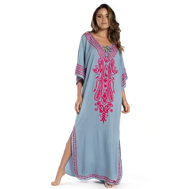 Dames Strandjurk Zomer Casual Losse Bikini Badpak Cover Up Lange Cami Maxi Jurken Gewaad Plage Split Tuniek Vakantie Plus Size