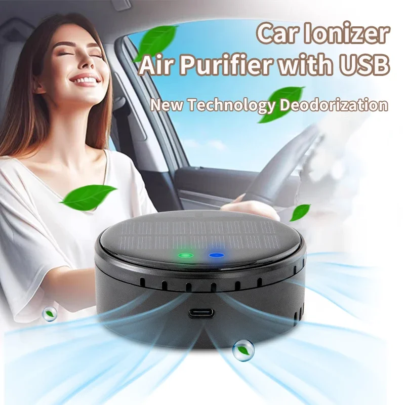 Solar/USB Car Air Purifier | Auto Clean | Odor Eliminator | Compact Design for Cars | Small air purifier | No Battery