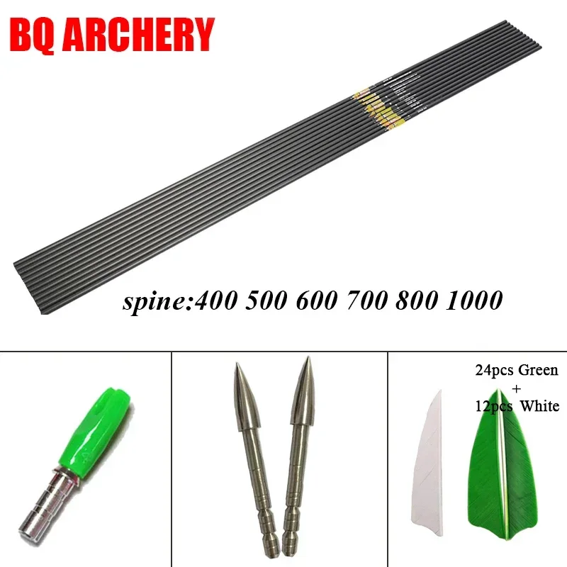 

12PCS Archery Pure Carbon Arrow Shaft ID 4.2MM Spine 400 500 600 700 800 900 1000 for Recurve Bow Hunting Shooting Accessories