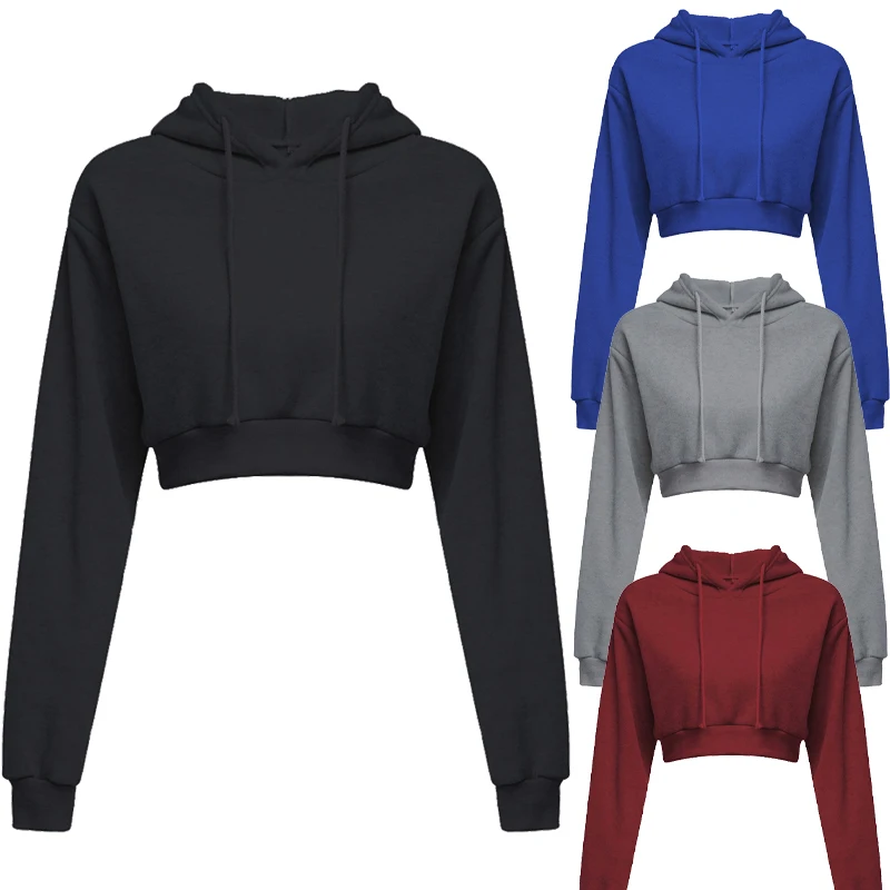 New Fashion Women Hoodie Sweatshirt Short Top Coat Sport Pullover Hooded Tops Female Autumn Winter Clothes Crop Top Hoodie