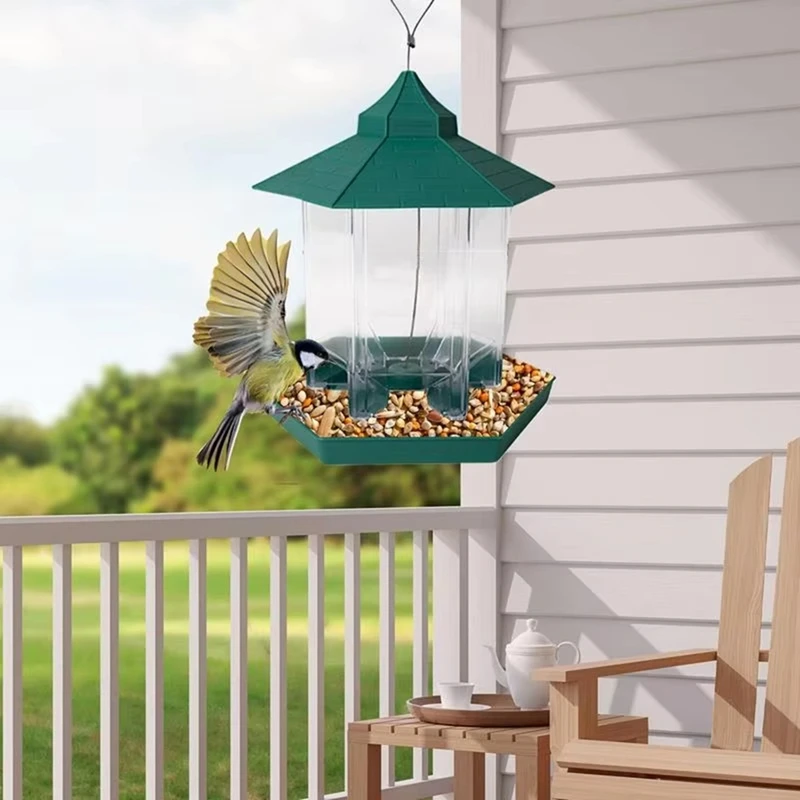 Wild Bird Feeders Gazebo Bird Feeder Feeding Bowl Large Capacity Suspending Station with 6 Feeding Ports for Garden B-A21R