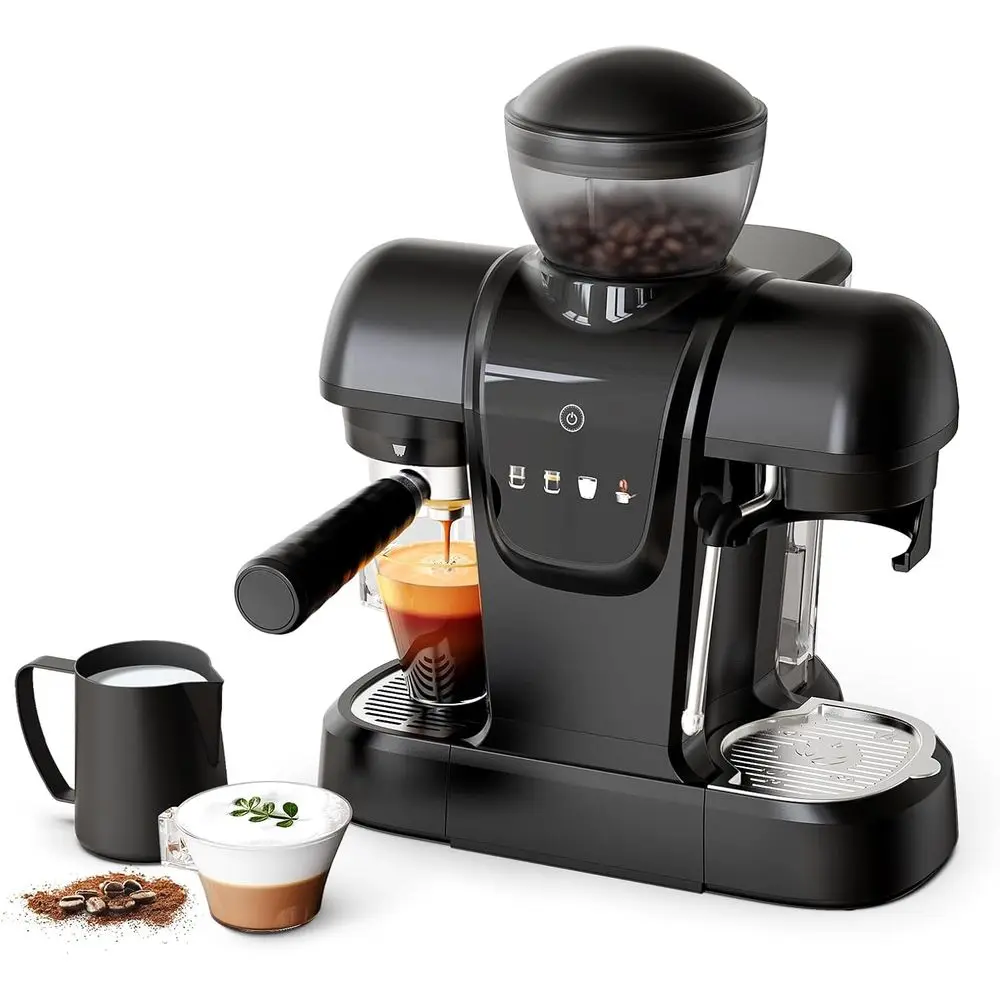 

20 Bar hine with Grinder & Steam Wand - Semi Automatic Coee Maker, NTC Intelligent Temp Control, 58mm StainlSteel Portailter, On