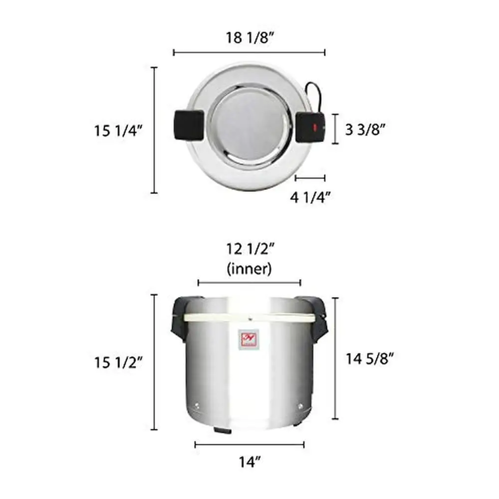 Commercial Stainless-Steel 50-Cup Rice Warmer with Nonstick Inner Pot 8 Hours Warm Time Mirror-Finished Lid Sturdy Legs Warm