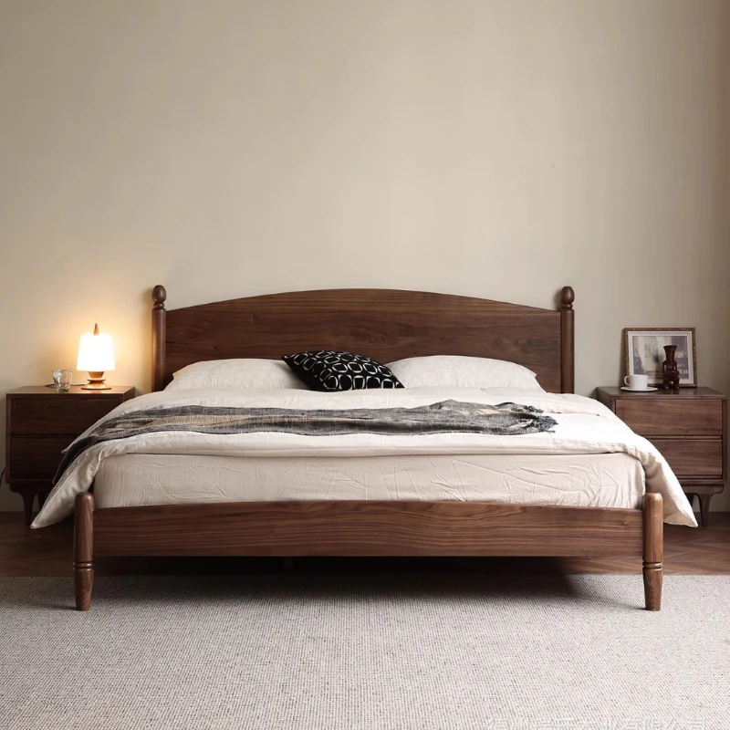 

Solid wood bed retro North American black walnut 1.5 single simple modern 1.8 meters French double bed medieval master bedroom