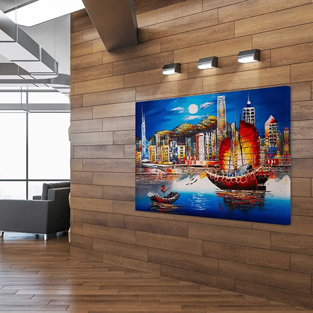 Art Canvas Hong Kong Harbor Painting Style Art Canvas Printed Picture Wall Art Decor Poster Or Canvas Ready To Hang Gift