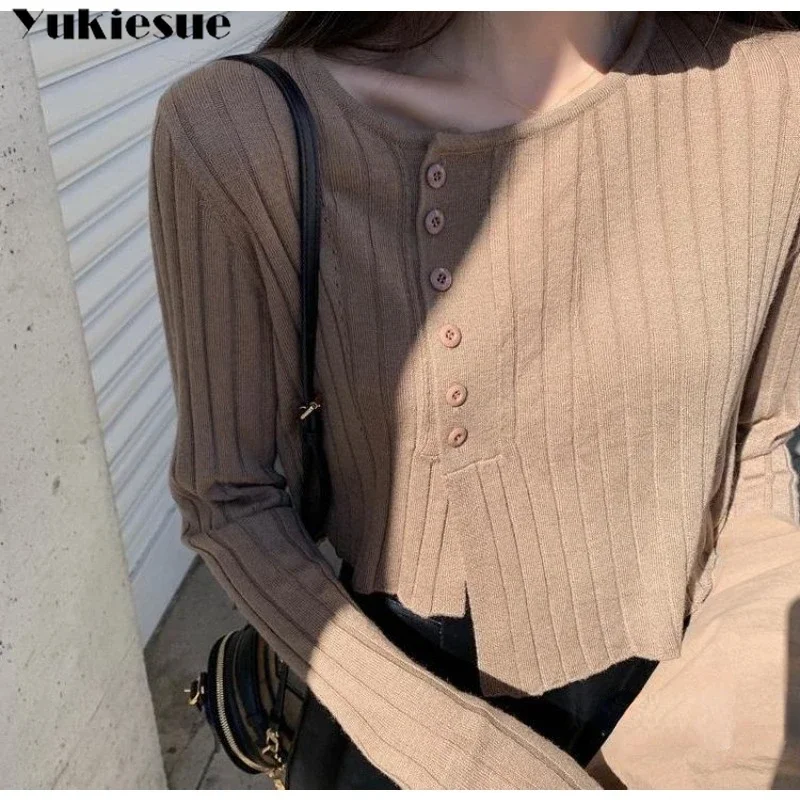 Short Asymmetric Needle Wool Knit Cardigan Coat Women's Loose Button Top Sun Protection Shirt Women Sweaters Basic Daily Summer