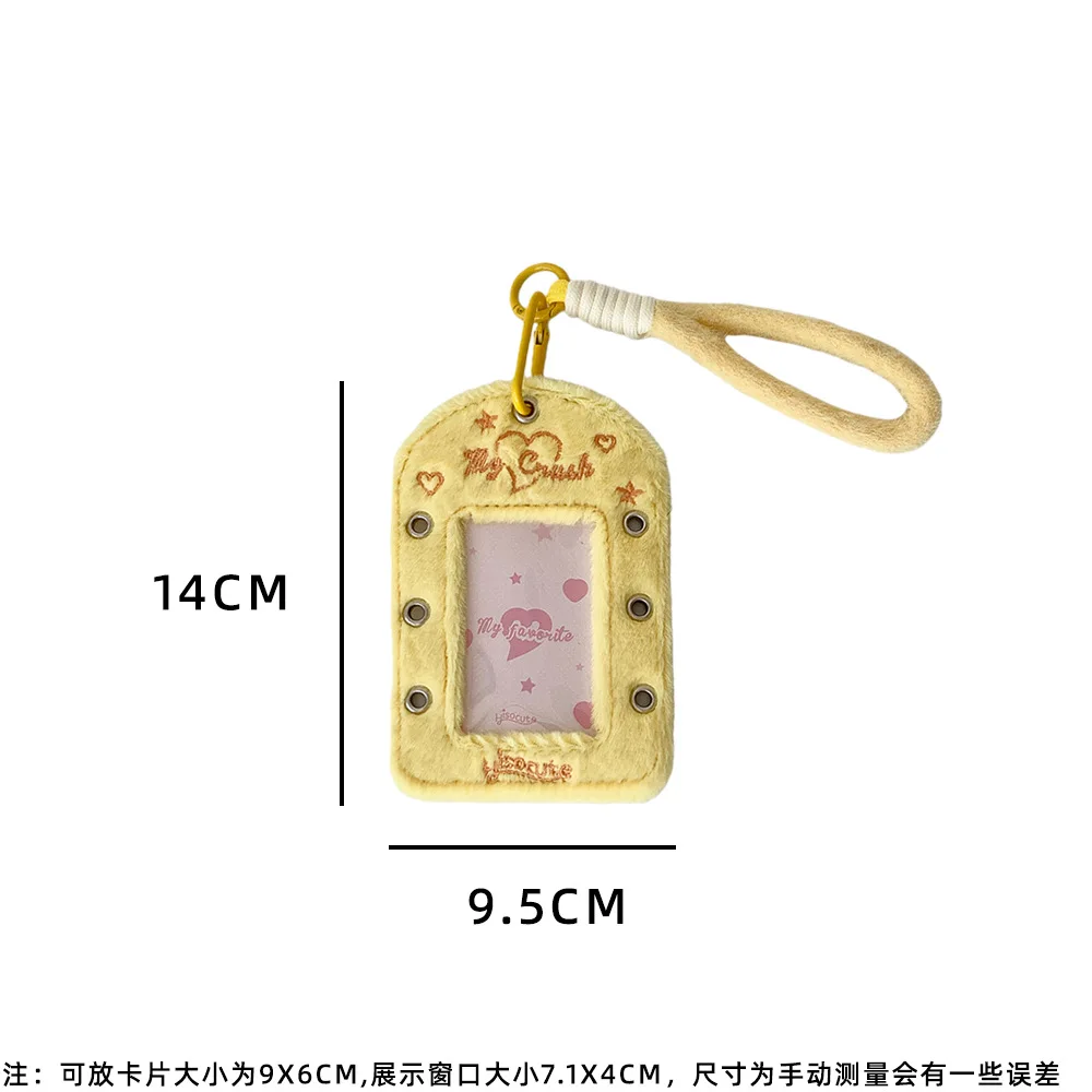 Cute Girls Ribbon‑Tied Plush Photocard Holder DIY 3‑Inch Display Case With Ribbon Lanyard Student Card Pouch