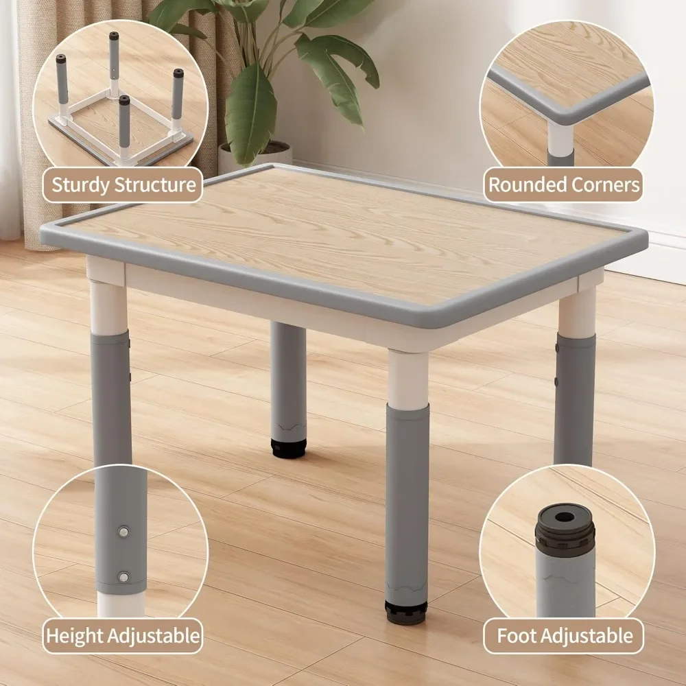 Mesa para niños pequeños y 2 sillas, juego de mesa y sillas para niños de altura ajustable, mesa infantil multifuncional para leer, dibujar y comer