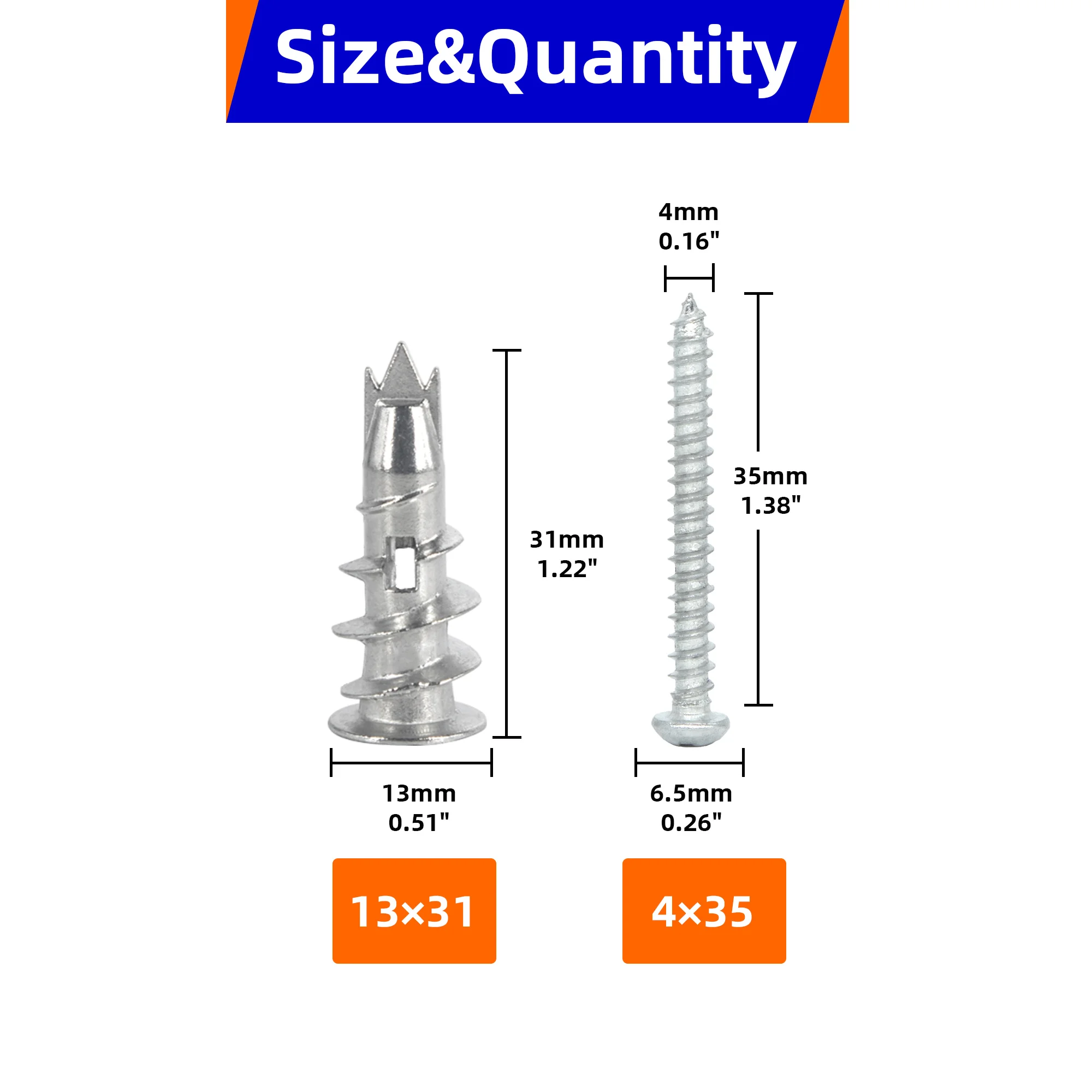 40/80/120Pcs Zinc Alloy Plasterboard Drywall Anchor Hollow Wall Self-drilling Wall Plug with Tapping Screw Drywall Bolt