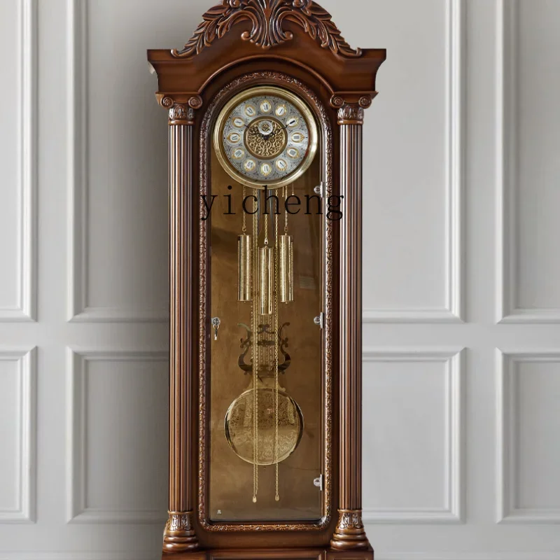 ZF Mechanical Floor Clock Villa Living Room Clock Chinese Retro American Pendulum Clock Classical