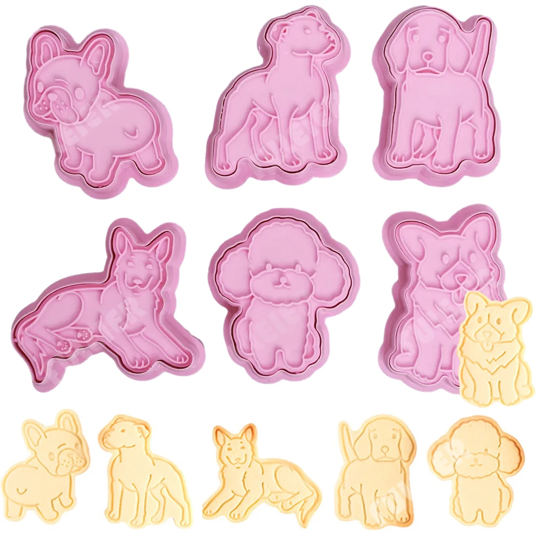 6Pcs/set Dog shape Cookies Cutters Biscuit Mold Plastic Cartoon Cookie Stamp Baking Pastry Cookie Mold