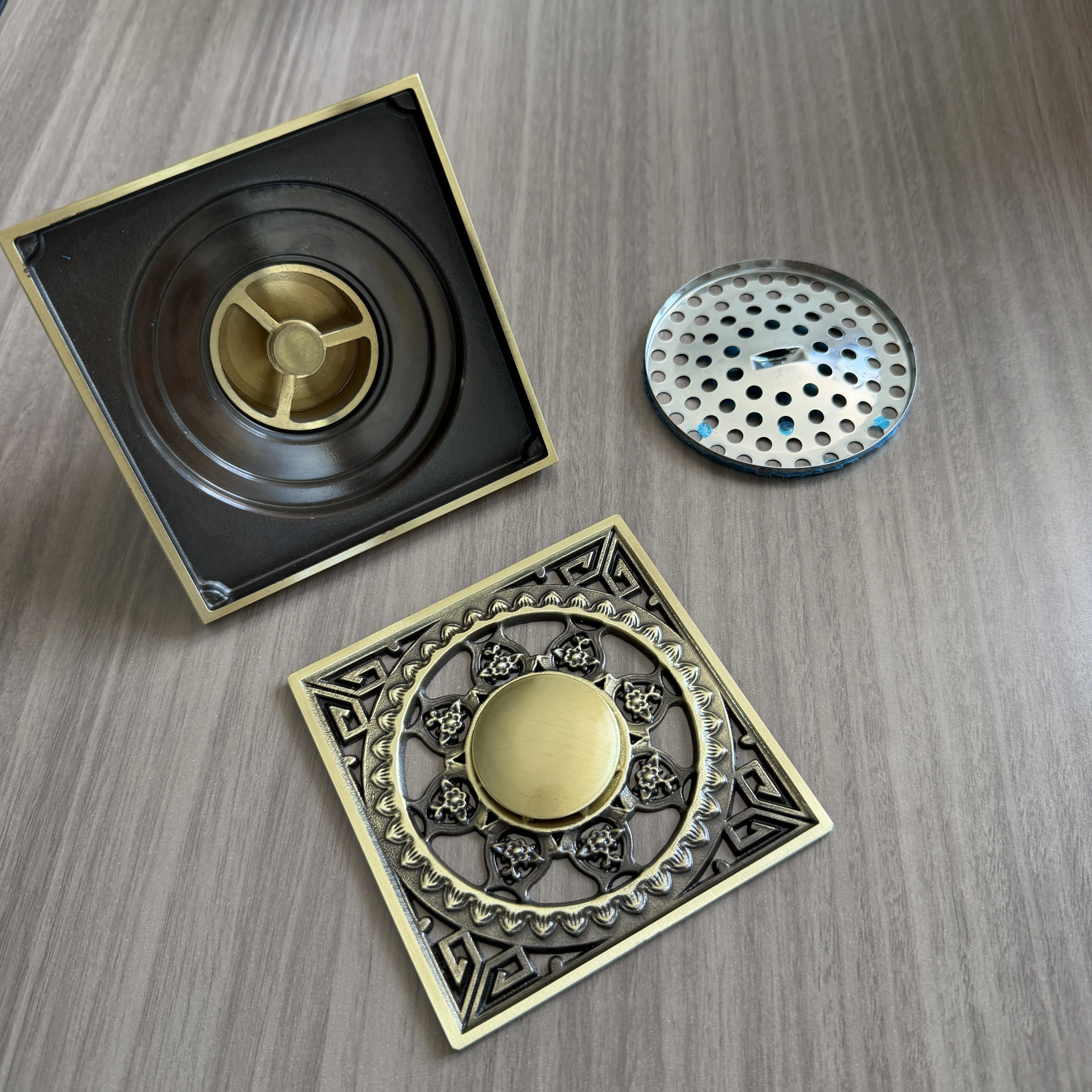 Eur Style Brass Floor Drain – Antique Retro Gold Silver Shower Drain for Bathroom, Toilet, Kitchen Rust-Proof Square Floor Waste