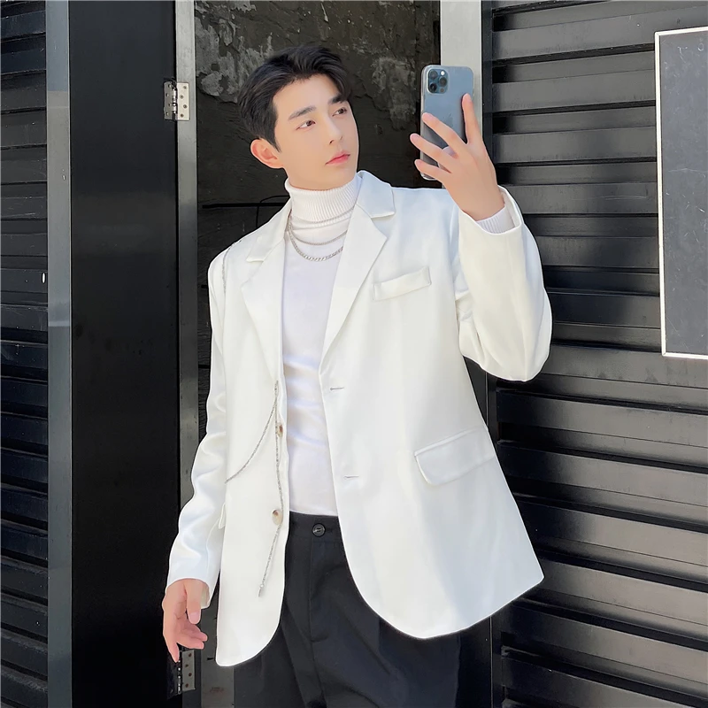 

Весенний новый повседневный свободный костюм с металлической цепочкой в корейском стиле, молодежный, энергичный, длинный, из смесового полиэстера