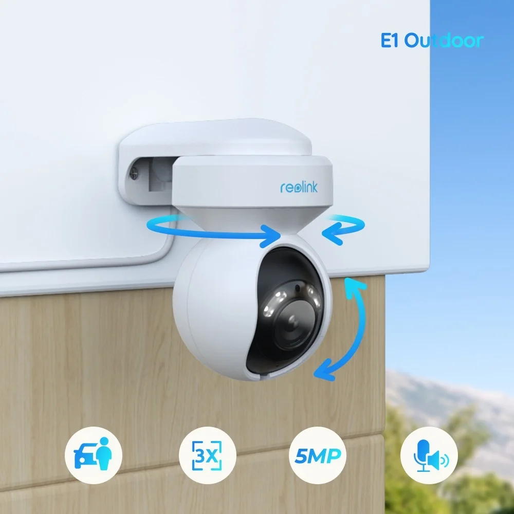 New IP Camera WiFi 5MP PTZ Weatherproof Color Night Vision Human/Car Detection 2-Way Audio Security Camera E1 Outdoor