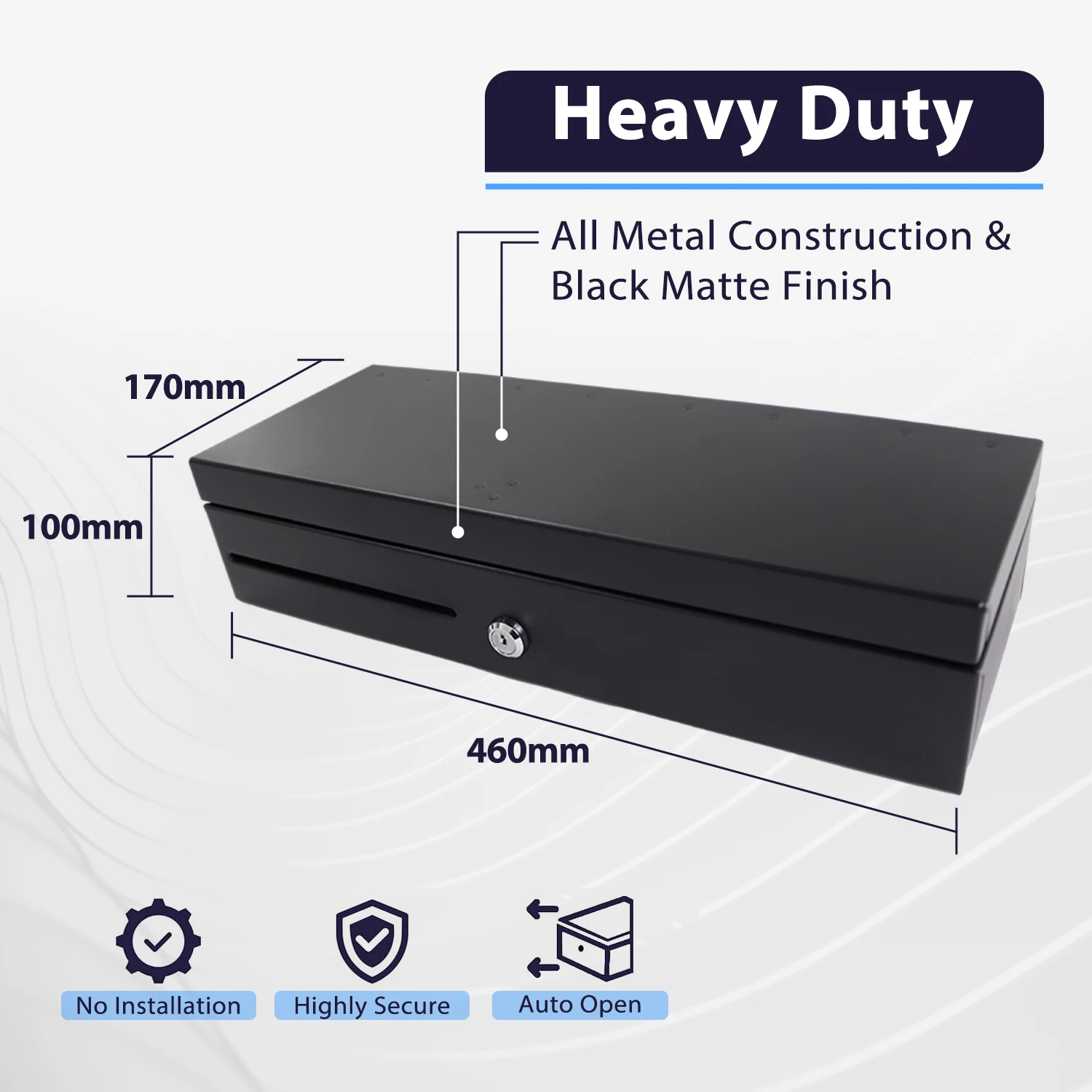 درج تسجيل النقدية لنظام نقاط البيع (POS)، 6 فواتير/8 عملات معدنية 12 فولت/24 فولت، قفل مفتاح RJ11/RJ12، فتحة الوسائط، أسود