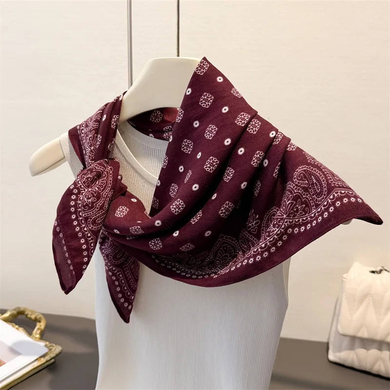 65*65cm Paisley-Druck Hijab Baumwollähnlicher Kopfschal Damen Frühling Herbst Halstuch Weicher Foulard Bandana Dekorativer Quadratischer Schal