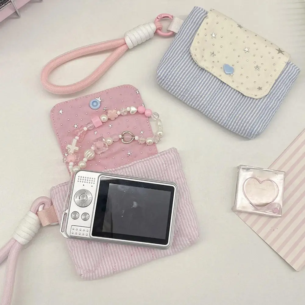Kawaii Striped Mini Bag for Girls ,Multi-function Wristlet Coin Purse,Menstrual Pad/ Card/Earphone Storage Bag Portable Pouch