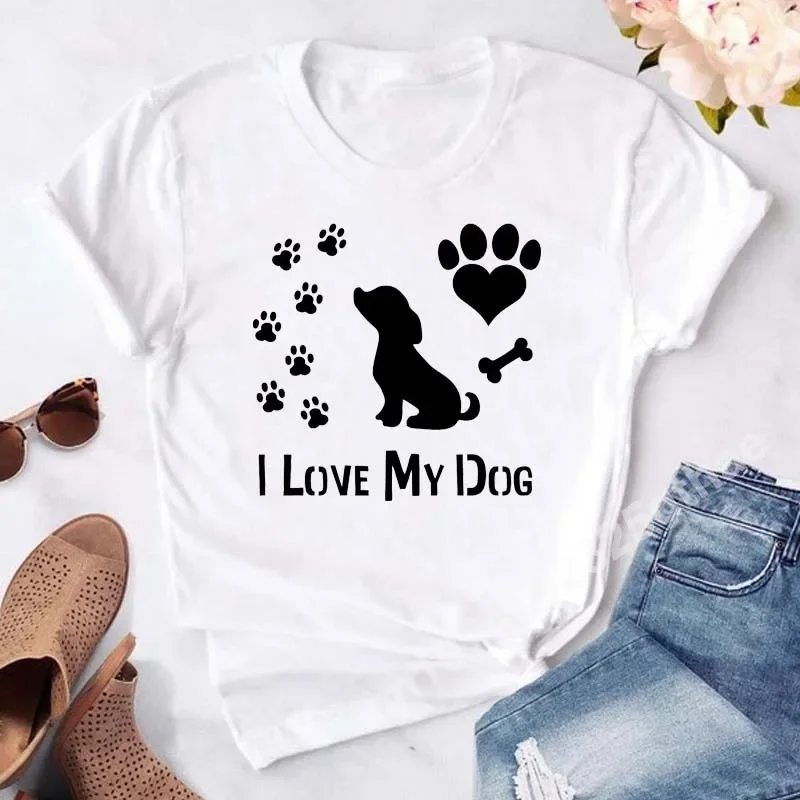 Dogs Paws Mom Print Women T-Shirts 90s White Short Sleeve Y2k Tops Harajuku Graphic T Shirt Ladies Summer Clothing Casual Tee