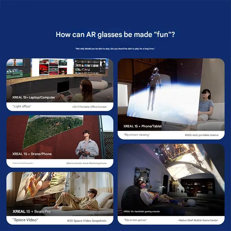 XREAL 1S AR Smart Glasses 500" HD Screen 3DoF Space Hovering Native 2D to 3D For iPhone Mac Switch PS5 Game Private Cinema new