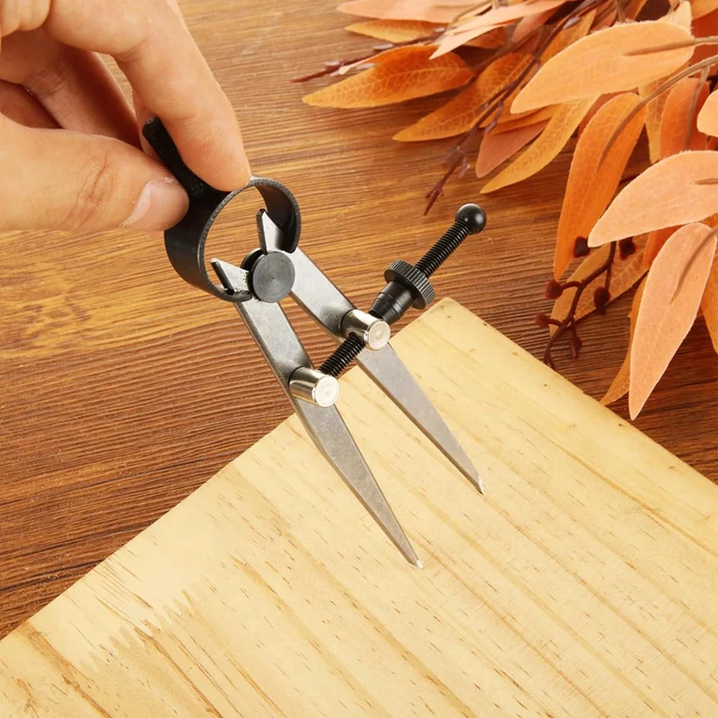 PWS 3 Pieces Adjustable Lockable Spring Wing Divider 4/6/8 Inch Carbon Steel Caliper Measuring Tool Leather Compass