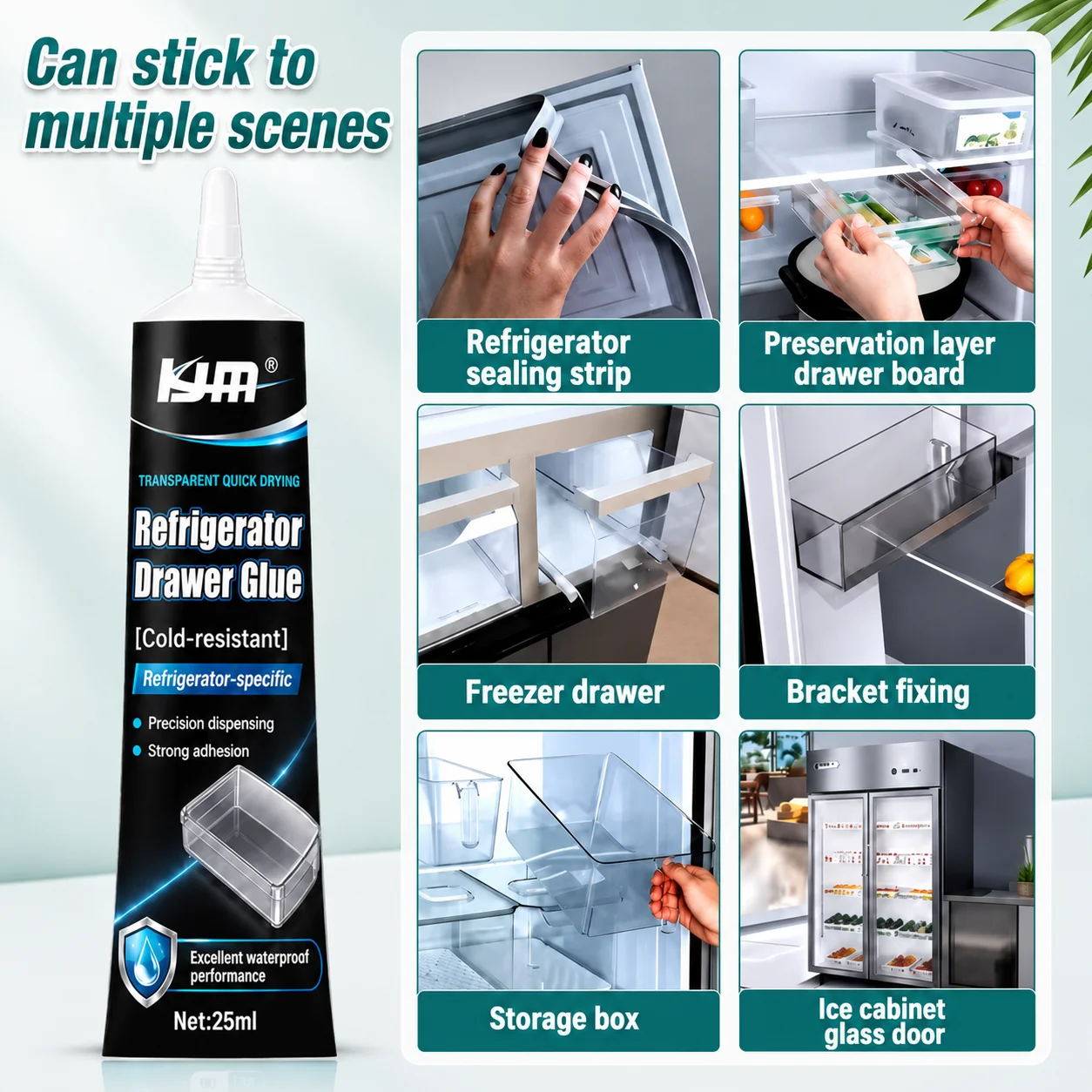 KJM Refrigerator Glue 25ML Quick Dry Clear Sealant For Cracked Freezer Drawers Shelves Door Liners Plastic Storage Boxes