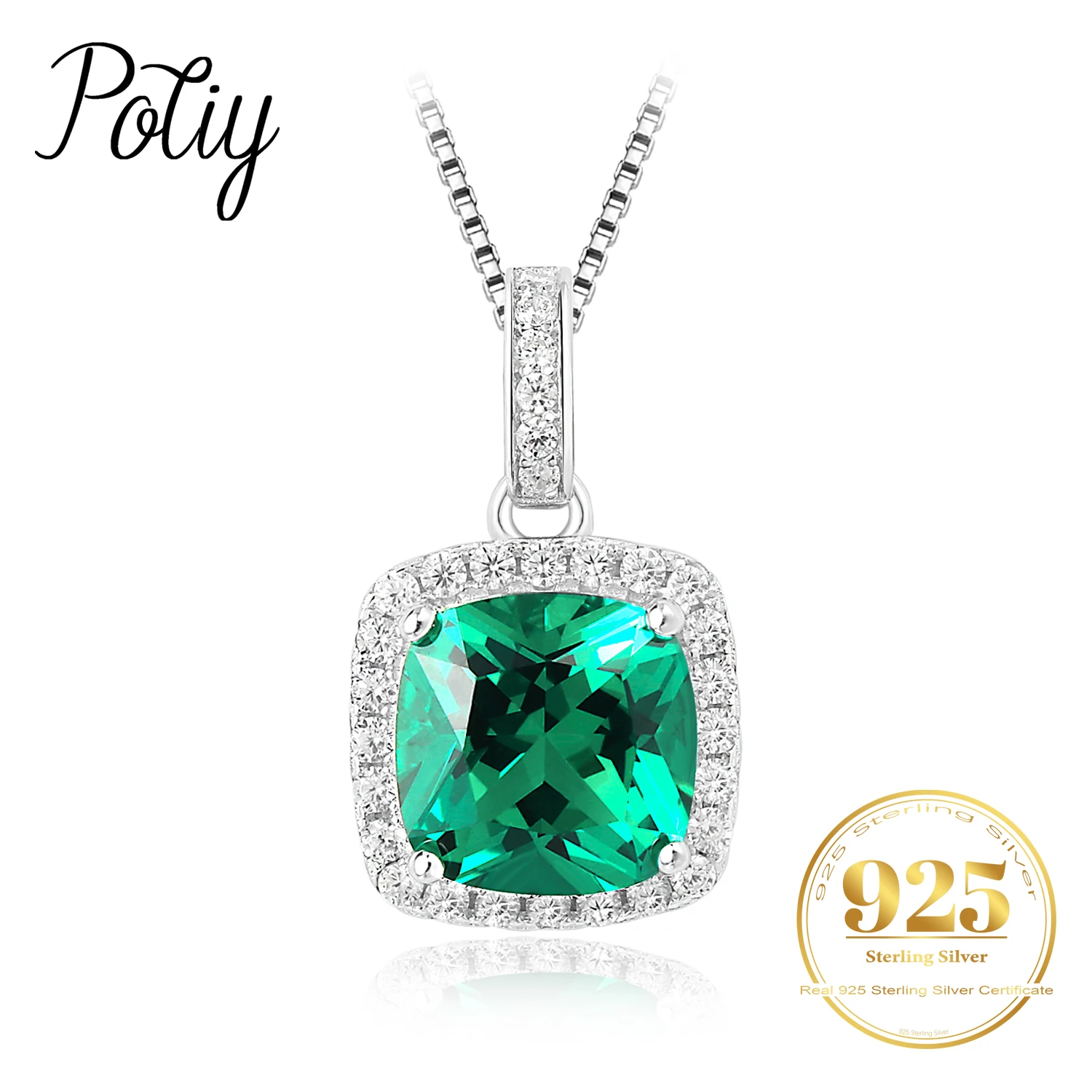 

Potiy Square Simulated Nano Emerald 925 Sterling Silver Pendant Necklace for Women valentines day gift jewelry sets NO Chain