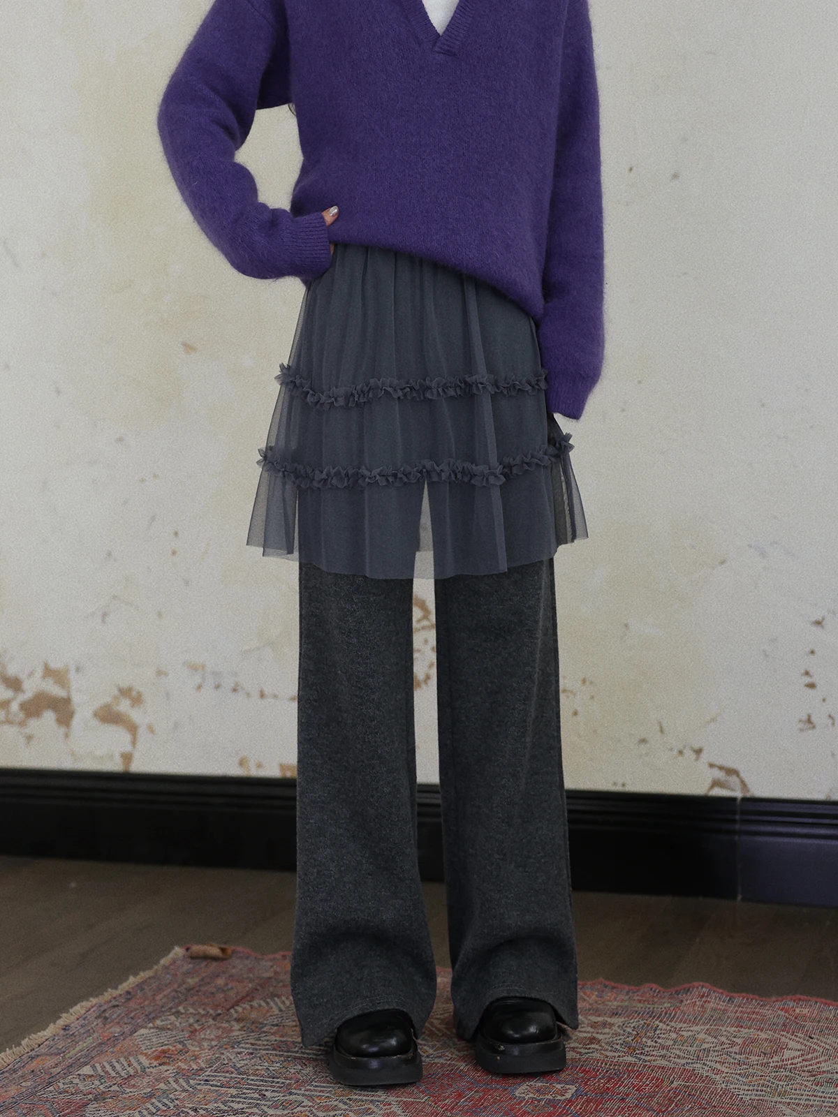 

Женские повседневные брюки DR Fce с высокой талией, прямые, с дизайнерскими вставками, зимние, для отдыха, длинные