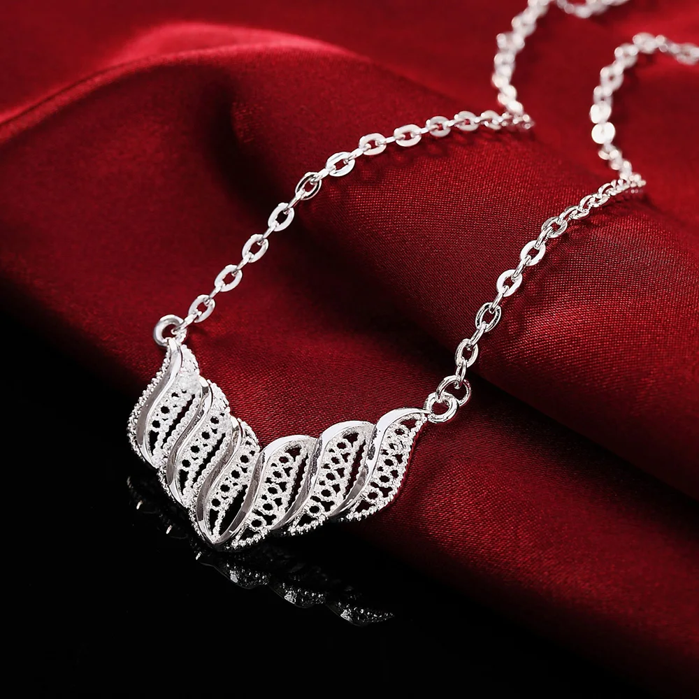 

925 Sterling Silver Necklace For Women 18 Inch Beautiful Elegant Flowers Pendant Fashion Christmas Gift Wedding Party Jewelry