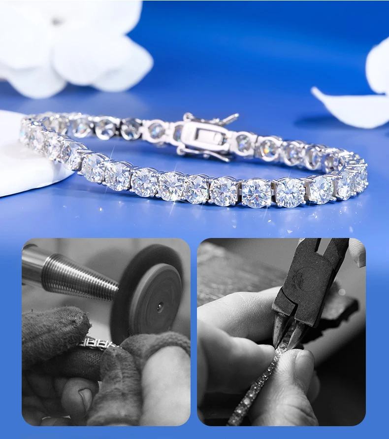 الهيب هوب مجوهرات عرض 2-5 مللي متر 925 فضة مع شهادة GRA D اللون VVS1 المرأة مويسانيتي تنس سلسلة قلادة